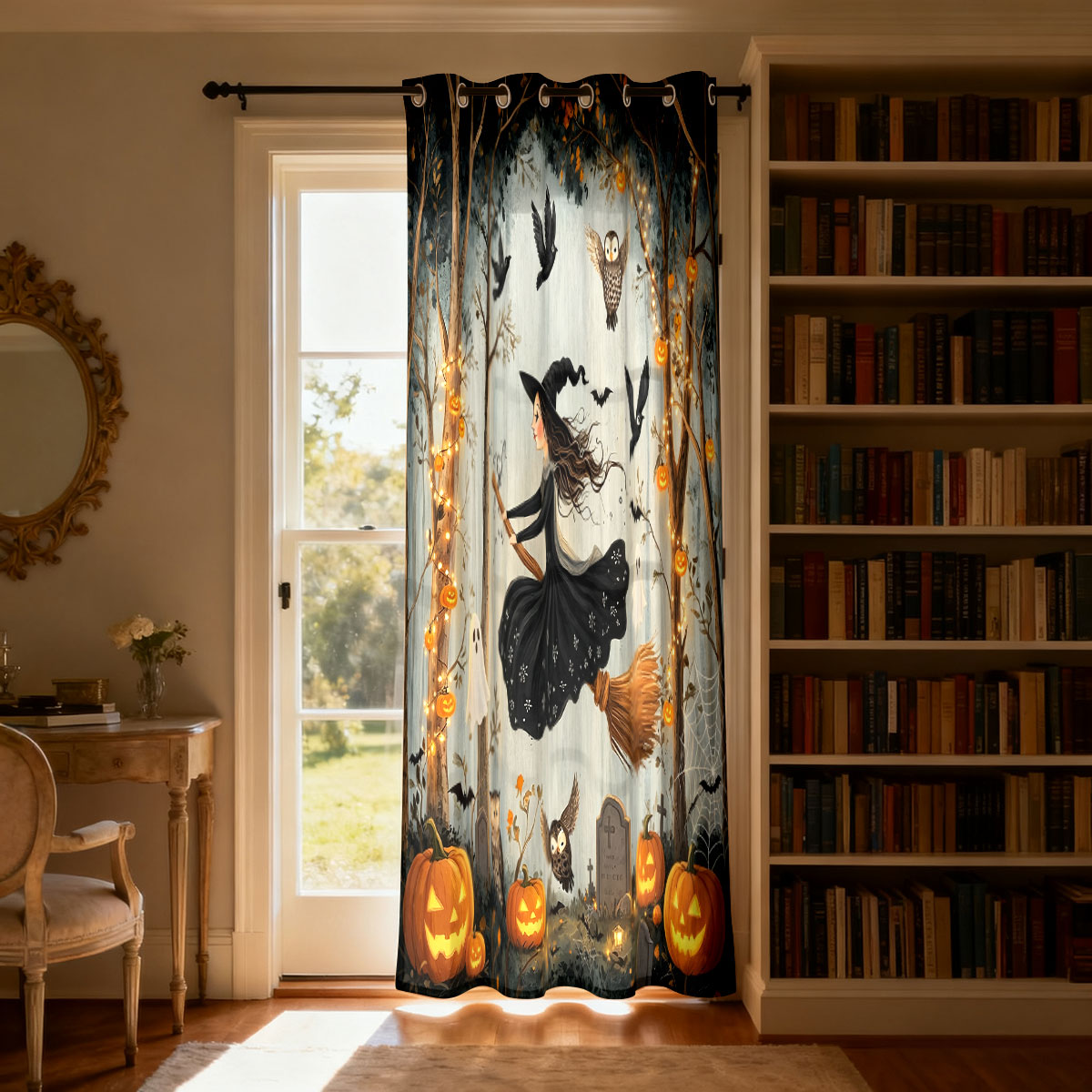 1PC ハロウィン魔女カボチャゴーストフォレストプリントシン - Home Decor Curtain のレビューと価格