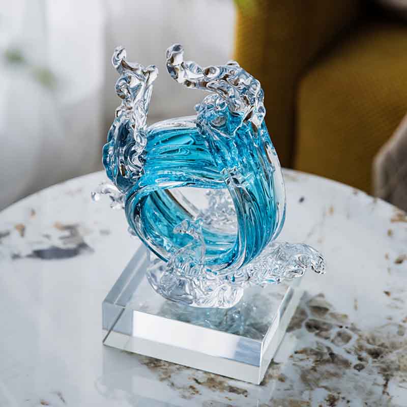 豪華なガラス工芸品の抽象的な彫刻、風の波のアートワーク、テレ - Home Decor Y2K のレビューと価格