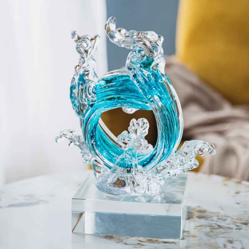 豪華なガラス工芸品の抽象的な彫刻、風の波のアートワーク、テレ - Home Decor Y2K のレビューと価格