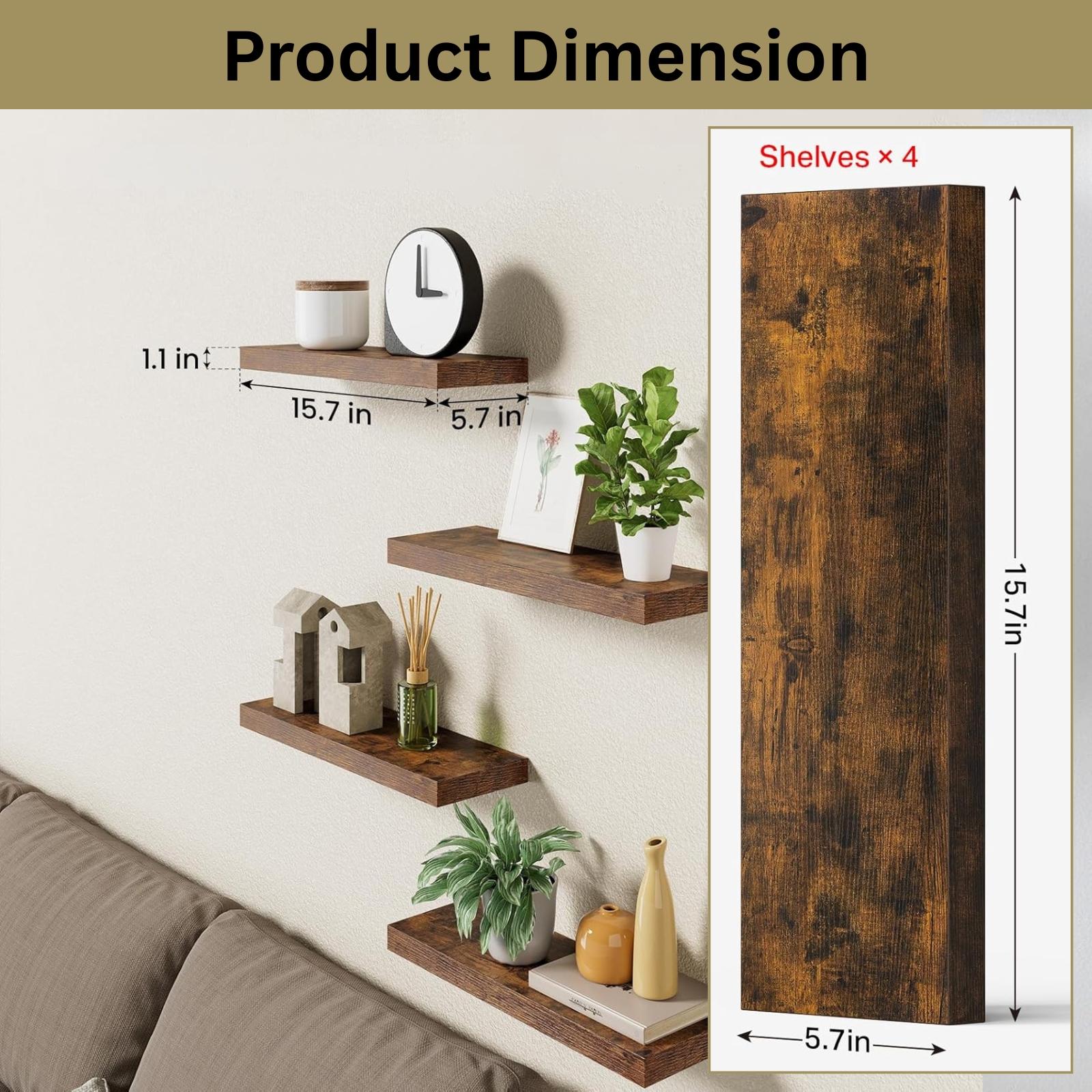 4個セットのフローティングシェルフ 壁掛け収納ラック 素朴な - Floating Shelves のレビューと価格