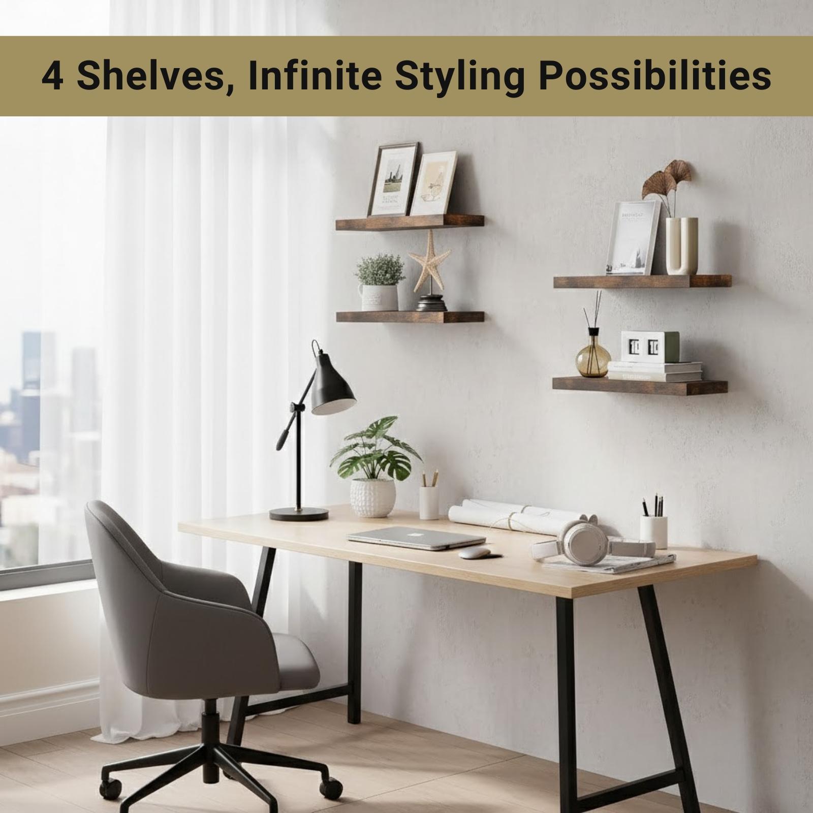 4個セットのフローティングシェルフ 壁掛け収納ラック 素朴な - Floating Shelves のレビューと価格