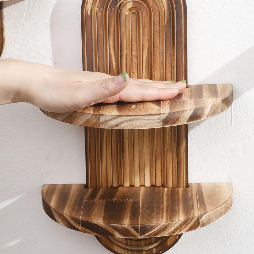 ボヘミアンレインボー吊り下げ式ウォールシェルフ 2段木製ディ - Floating Shelves のレビューと価格