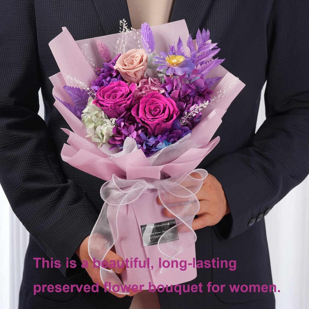 プリザーブドパープルローズブーケ：1～3年間持続、誕生日やお - Home Decor Tulip のレビューと価格