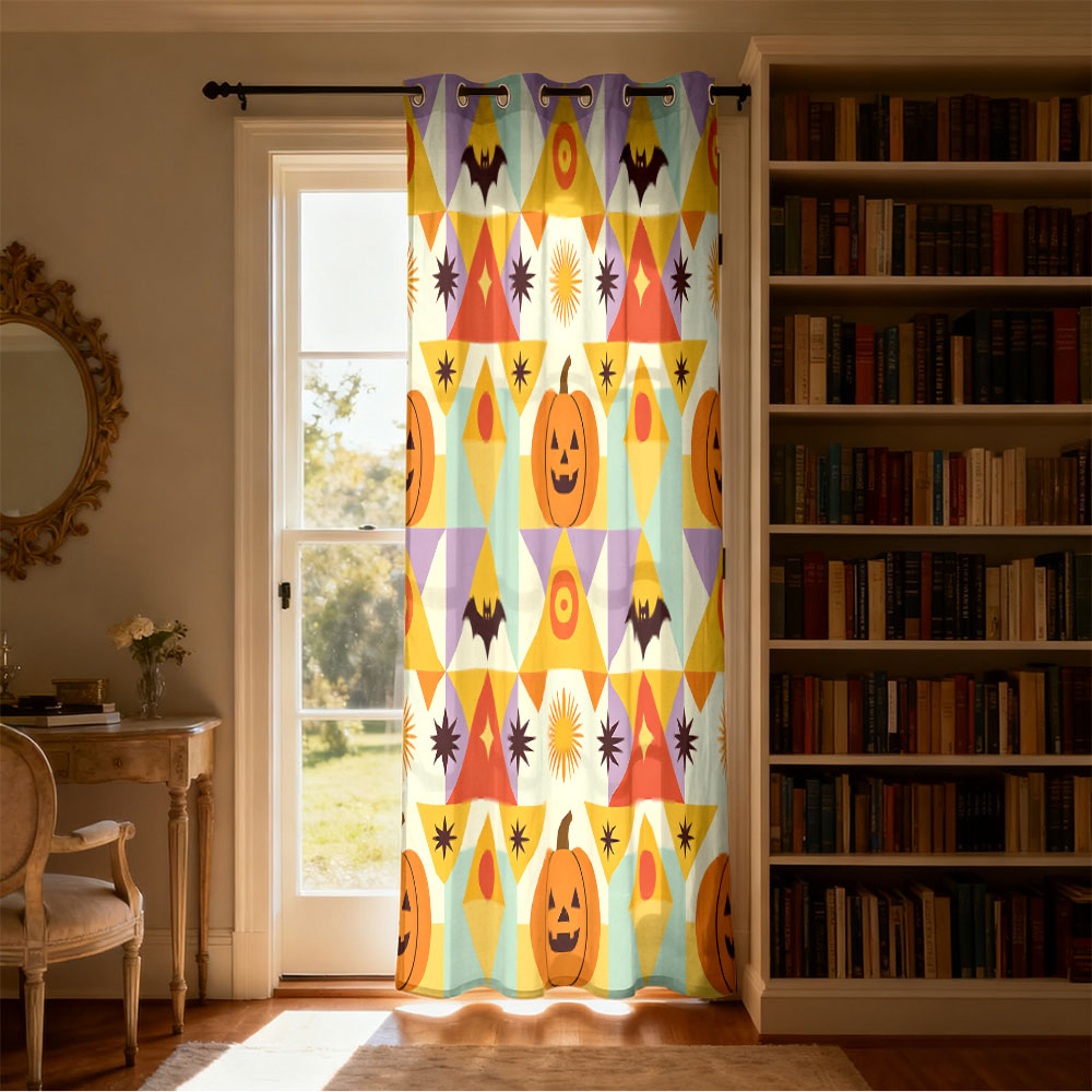 1pc ハロウィンカボチャコウモリ幾何学模様プリントシングル - Home Decor Curtain のレビューと価格