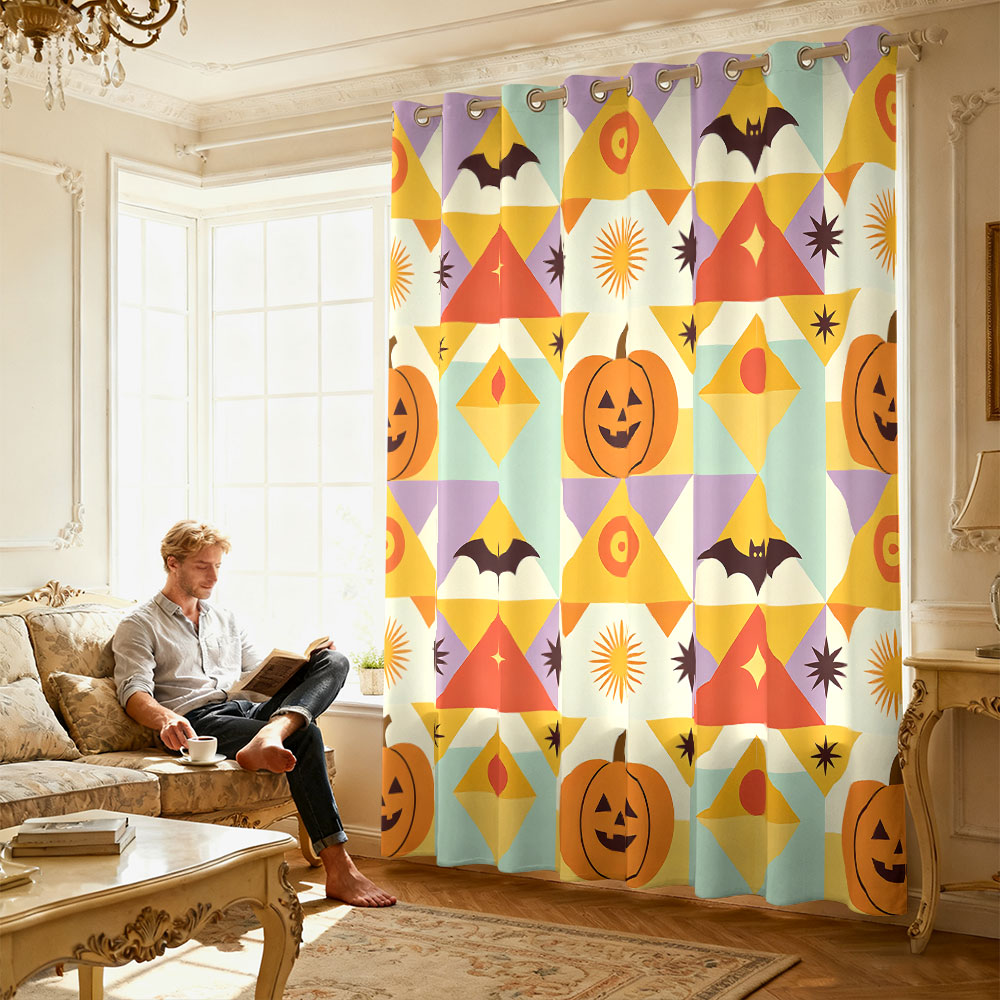 1pc ハロウィンカボチャコウモリ幾何学模様プリントシングル - Home Decor Curtain のレビューと価格
