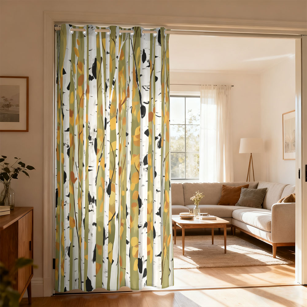 1pc 秋の白樺の森プリントシングルループカーテンシングルル - Home Decor Curtain のレビューと価格