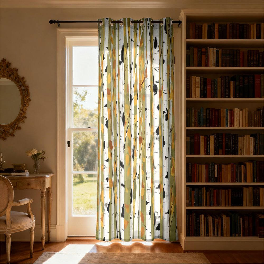 1pc 秋の白樺の森プリントシングルループカーテンシングルル - Home Decor Curtain のレビューと価格