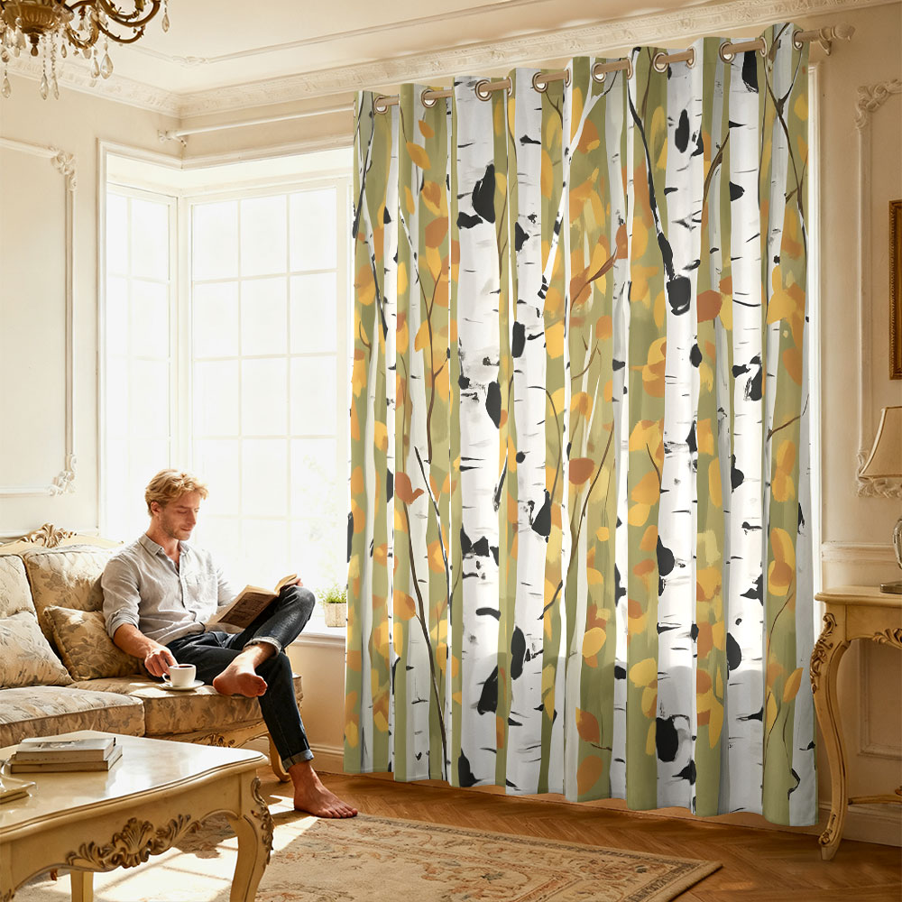 1pc 秋の白樺の森プリントシングルループカーテンシングルル - Home Decor Curtain のレビューと価格