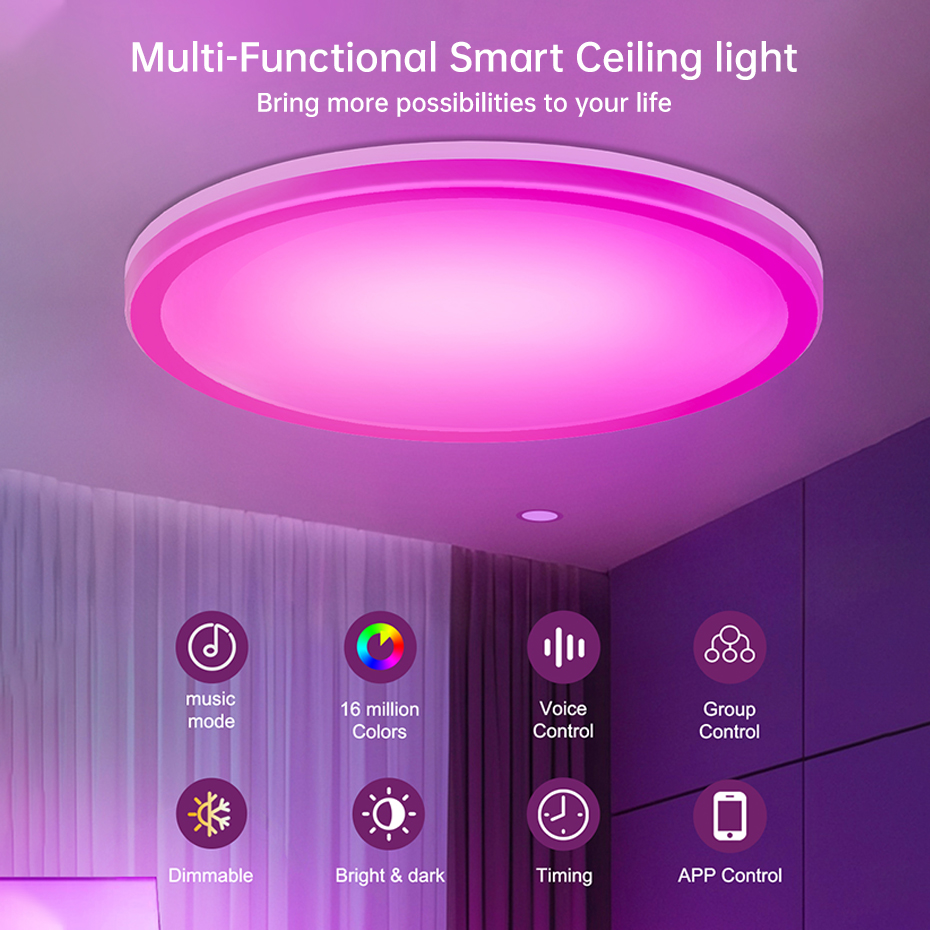 超薄型 LED スマート天井ランプ 24 ワット RGB + - Home Decor Free App のレビューと価格