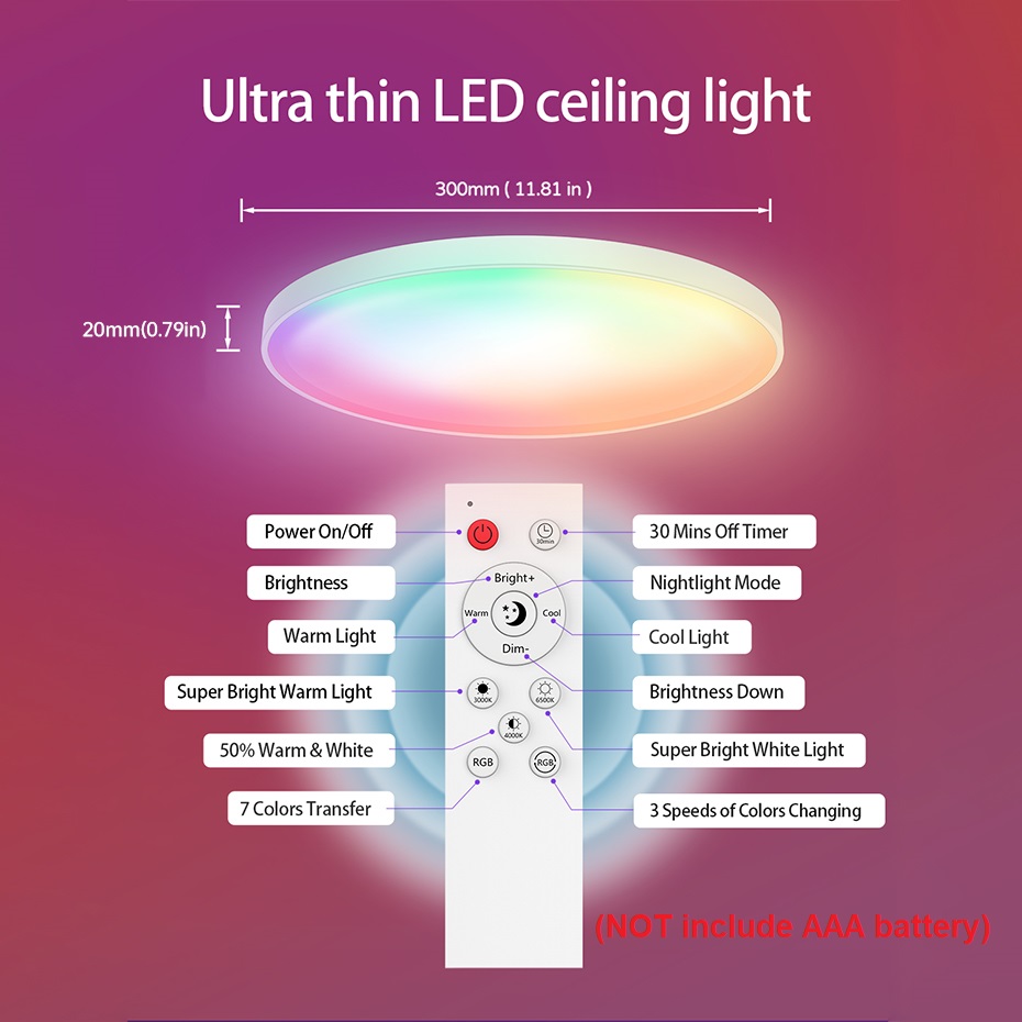 超薄型 LED スマート天井ランプ 24 ワット RGB + - Home Decor Free App のレビューと価格