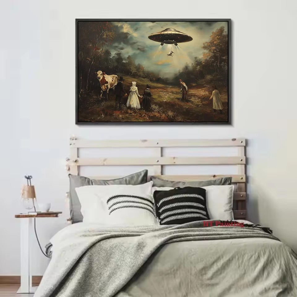 ヴィンテージシュールな面白いビクトリア朝のUFO風景牛エイリ - Victory Home Decor のレビューと価格