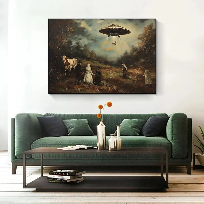 ヴィンテージシュールな面白いビクトリア朝のUFO風景牛エイリ - Victory Home Decor のレビューと価格