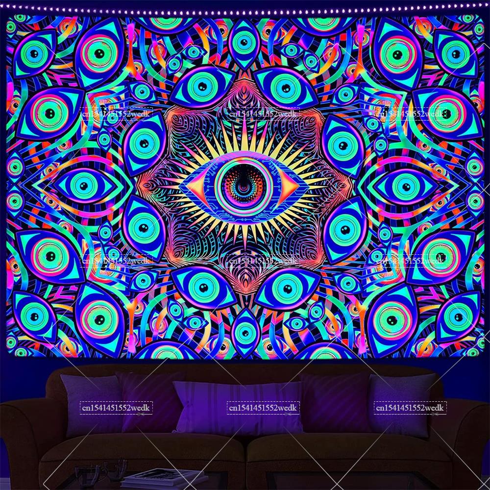 黒の光の目、ヒッピー、uvの無効性、部屋の抽象的な壁のタペス - Home Decor Hippie のレビューと価格