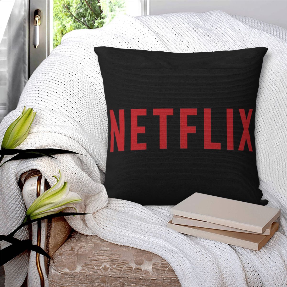 Netflix ロゴ正方形枕カバー ポリエステル リネン ベ - Home Decor Netflix のレビューと価格